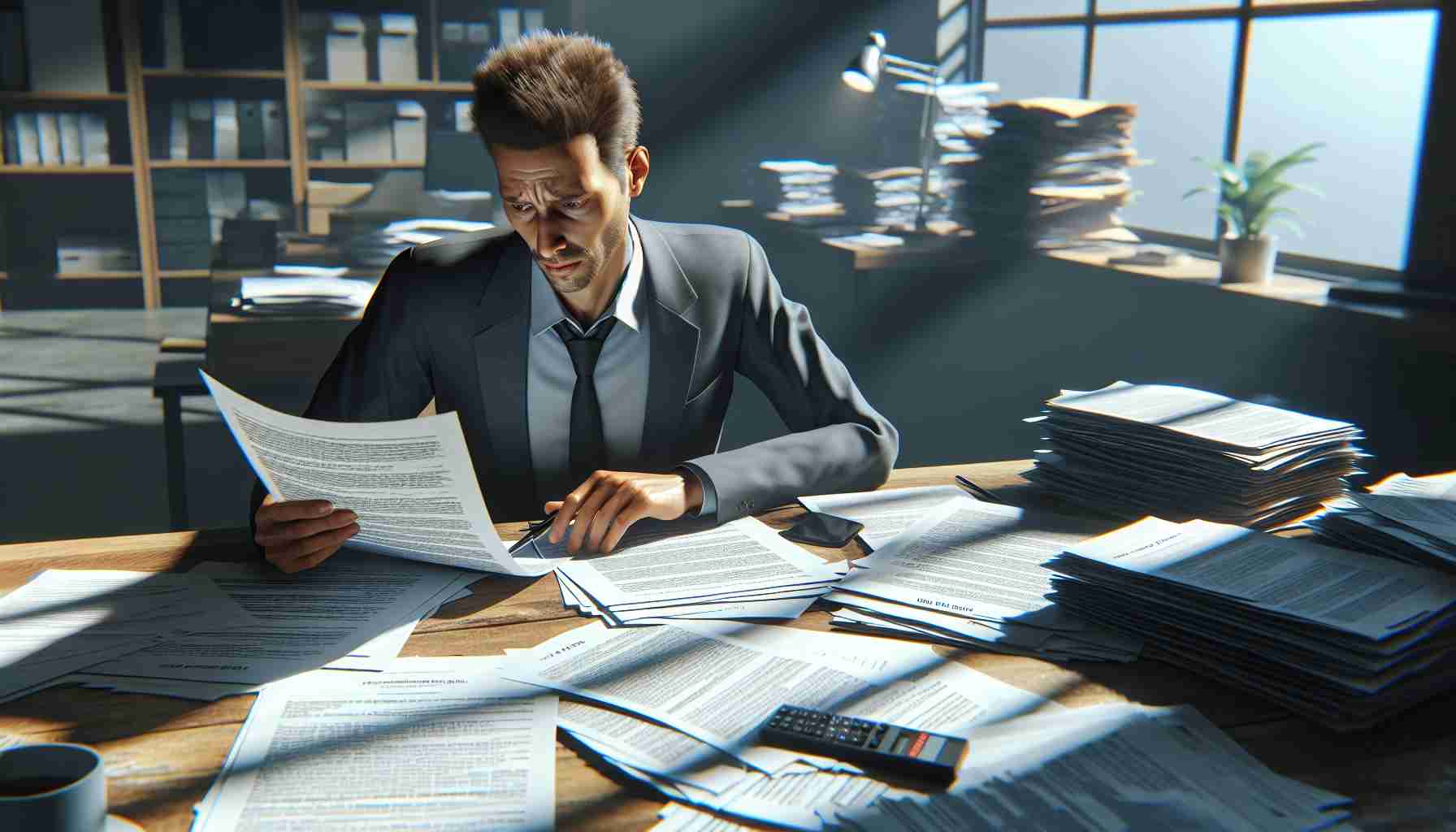 A highly detailed, photorealistic, high-definition image showing the potential effects of new rules on small business owners. The image could depict a worried small business owner reviewing documents or printed rules. There's natural lighting casting real-time shadows and playing off various surfaces, creating a realistic texture to everything from paperwork on a desk to the attire of the business owner. The used colors are accurate and authentic, creating a captivating image that is indistinguishable from a real photo.