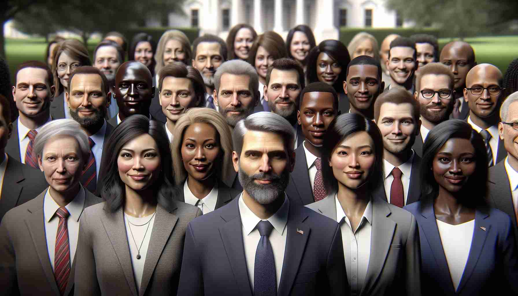 A highly detailed, photorealistic, HD representation of a new leadership team in West Virginia. The image should have natural lighting, realistic textures, and authentic color grading, capturing the essence of a monumental announcement. Each member of the team should be diverse, with a mix of genders and descents including Caucasian, Hispanic, Black, Middle-Eastern, South Asian. The style should be indistinguishable from a real photo.